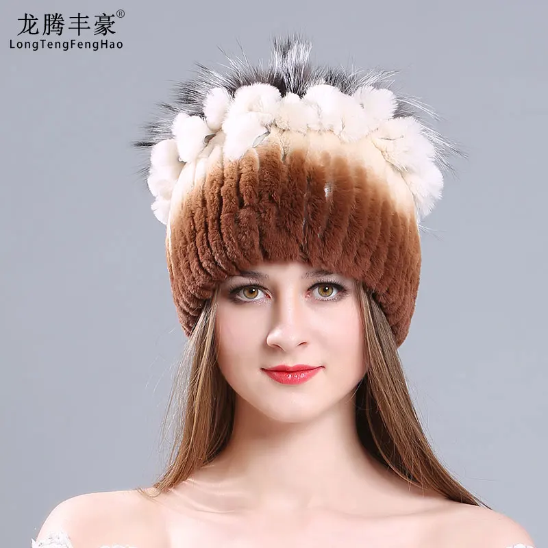 Женская шляпа кролика рекс меховая шапка вязаная головные уборы Beanies женские