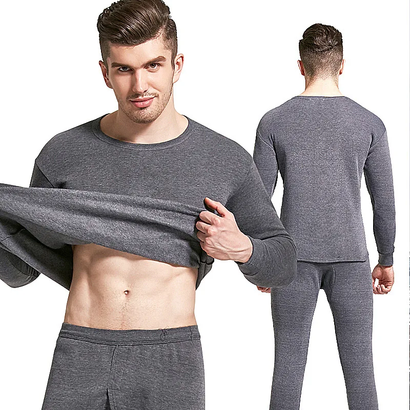 

2018 autumn and winter men's plus size velvet thermal underwear thick round neck Slim long johns M-4XL