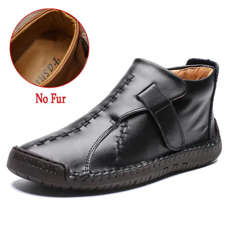 Мужские ботинки; зимние ботинки; мужская повседневная обувь из высококачественной кожи; плюшевые ботильоны; теплые мужские ботинки на меху; Зимняя мужская обувь - Цвет: (A)No fur black