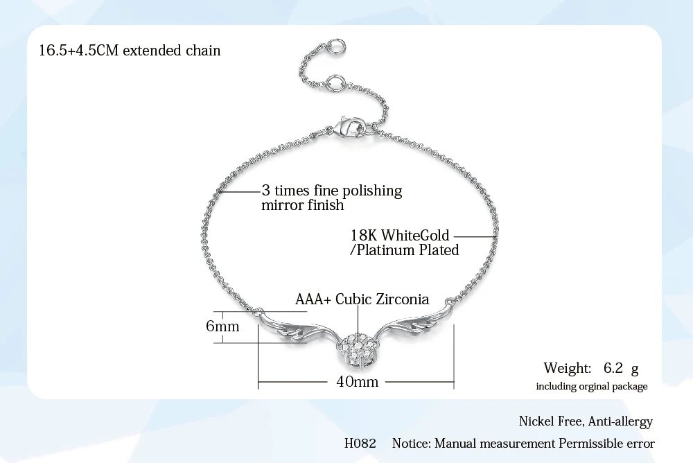 ZHOUYANG, высокое качество, ZYH082, серебристый, Angell, крыло, серебряный цвет, браслет, ювелирное изделие, австрийские кристаллы