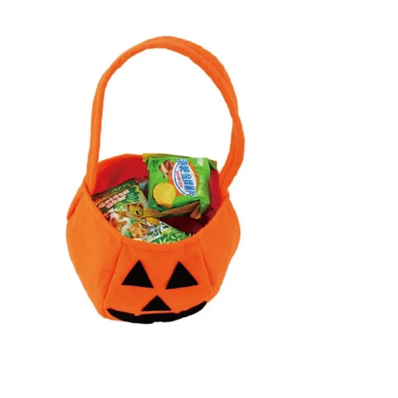 Halloween Candy Bag Pumpkin Bat Pattern Kids Treat or Tricky Cloth Bucket Handheld Tote Props Cookie Pouch Basket Gift