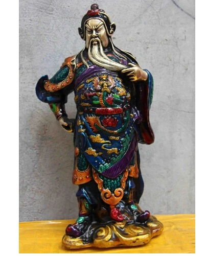 

Copper Brass CHINESE crafts decoration Asian China Folk White Copper Silver Painted Dragon Guan Gong Guan Yu Warrior Statue
