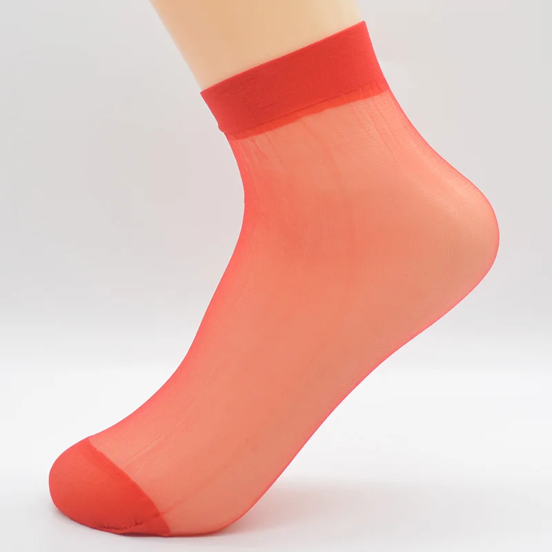 Red 10 пара/лот, яркие цвета, однотонные прозрачные тонкие женские прозрачные шелковые носки, нейлоновые Модные женские летние короткие шелковые носки до лодыжки - Цвет: Red