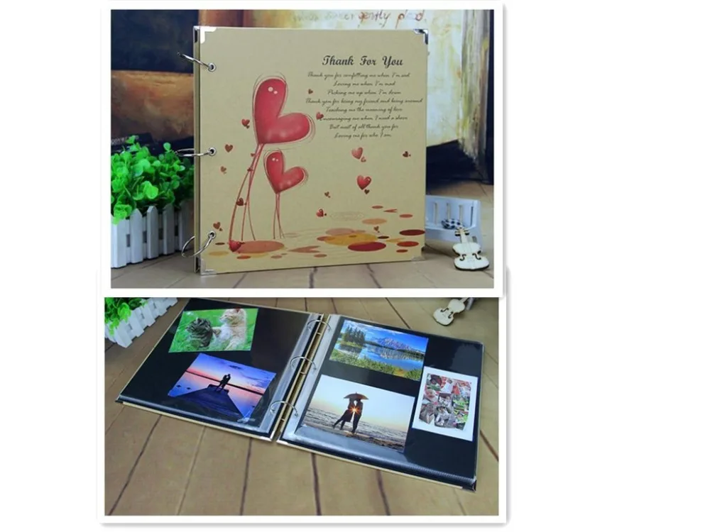

16 inch Wedding Big Vintage Paper DIY 30 Black Sheets Photo Scrapbook Baby Kids Photo Album with Waterproof Inner Pocket