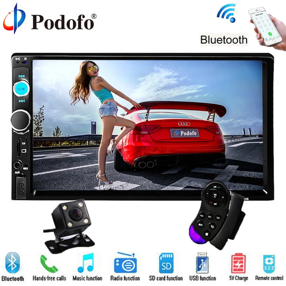 Podofo 2 Din Car Radio Multimedia Player Universal Audio Bluetooth 7 Touch Autoradio USB TF FM