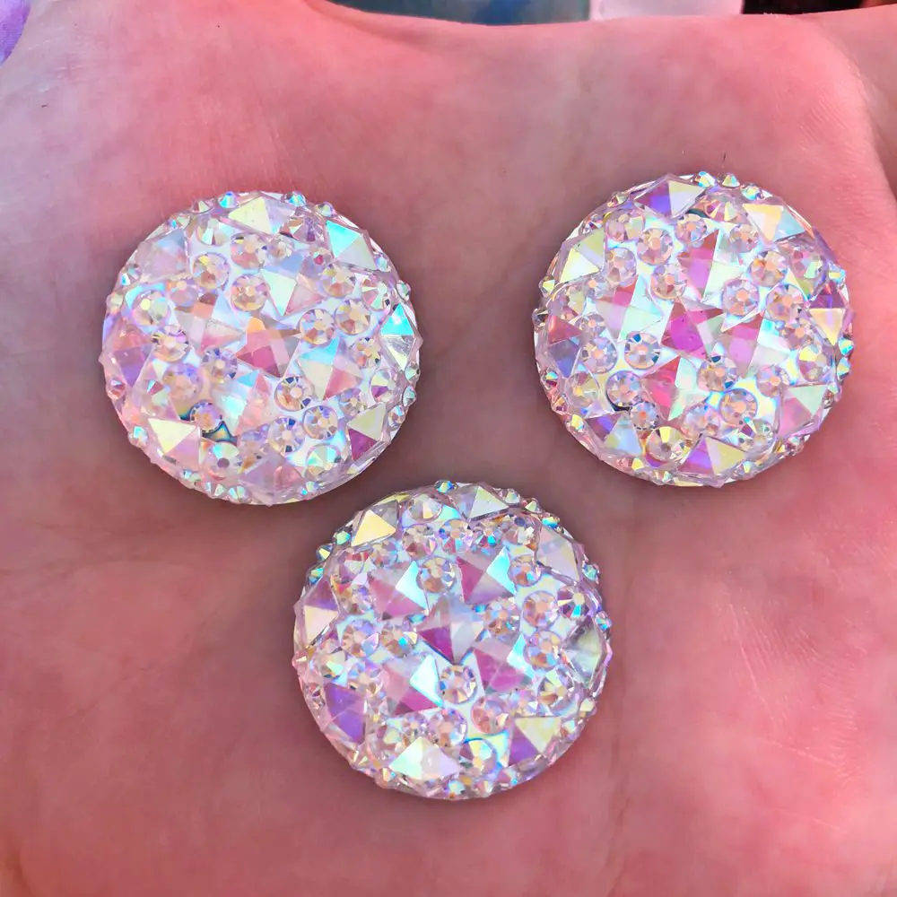 

6pcs 25mm AB Round Resin Flatback Crocodile Surface Rhinestone Wedding Buttons F267