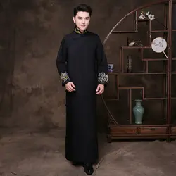 Черный дружки китайские свадебные Cheongsam традиционный Стиль Жениха Лучший мужчина вечернее платье длинное платье Qipao мужские Размеры S-XXL