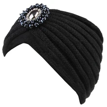 Драгоценный камень шерсть вязаная повязка на голову(черный
