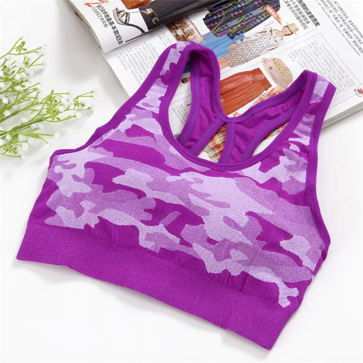 NORMOV Women Camouflage Sports Bra Wirefree Shockproof Gym Running Bra Cropped Tops Seamless Padded Fitness Vest Sportwear