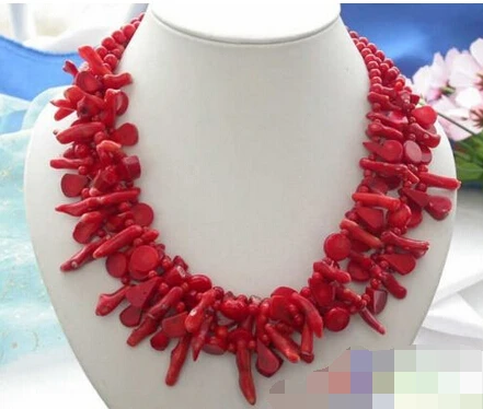 

FREE SHIPPING>>>@@ > N2416 naturel 4row 18" bead taper branch red coral NECKLACE