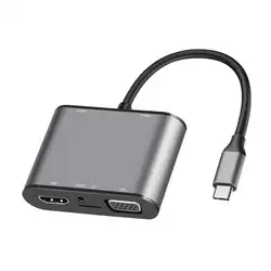 Usb C концентратор к адаптер Hdmi Vga-8 в 1 Usb C док-станция с 4 K Hdmi, Vga, Usb 3,0, 2 Usb 2,0, Micro-Sd, 3,5 мм аудио разъем