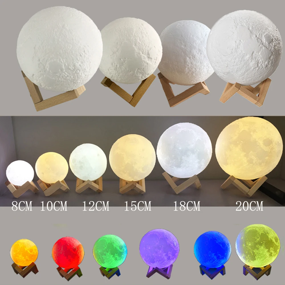  3D Print Moon Lamp Colorful Change USB Rechargeable Moon Light Touch Switch LED Night Light Bedroom - 33023427983