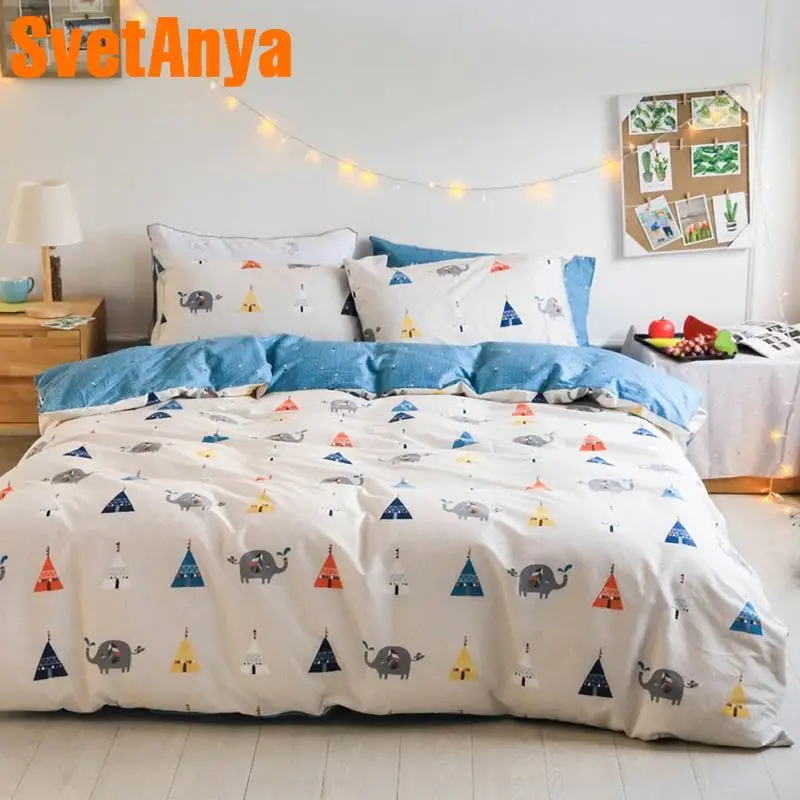 

Svetanya Baby Elephant flat Sheet Pillowcase Duvet Cover Bedding Set Cotton Kids Adults Linen Single Queen Full Double Size