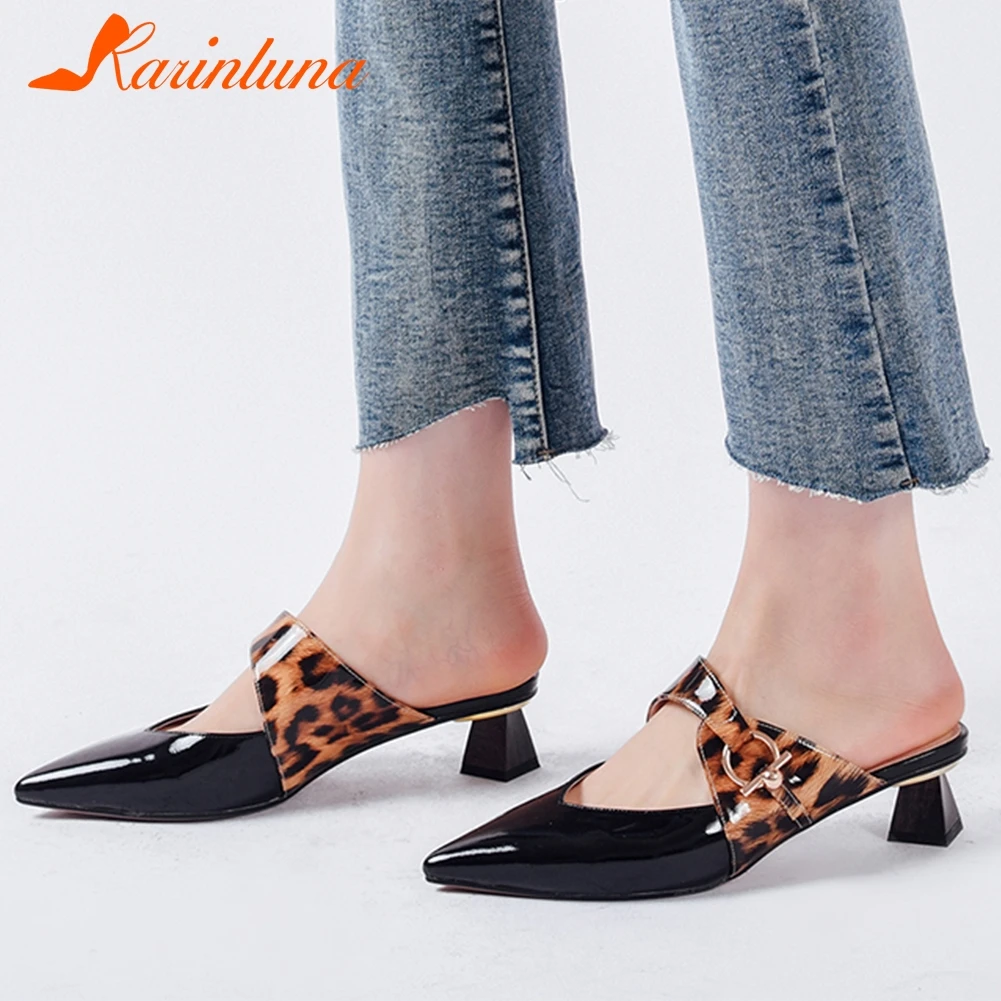 

KARINLUNA 2019 Fashion Genuine Cow Leather Pointed Toe INS Hot Pumps Shoes Woman Mules Strange Style Pumps Woman Shoes