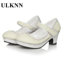 UNKLL Girls Princess Shoes Children Sandals Pearl Platform High Heels Dress Shoes For Kids Soft Leather Party Wedding Sandal girls roman sandals for kids princess shoes summer fashion high heels soft leather children open toe sandal dress wedding party