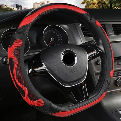 D форма кожаный чехол рулевого колеса автомобиля четыре сезона ступицы рулевого колеса для VW GOLF 7 POLO JATTA аксессуары для интерьера - Название цвета: Красный