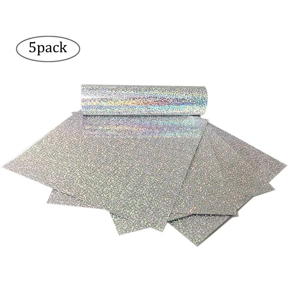 

Stretchable Laser Holographic Silver Heat Transfer Vinyl Iron On HTV Bundle for DIY Your Own Clothes 10"x12", 5 Sheets