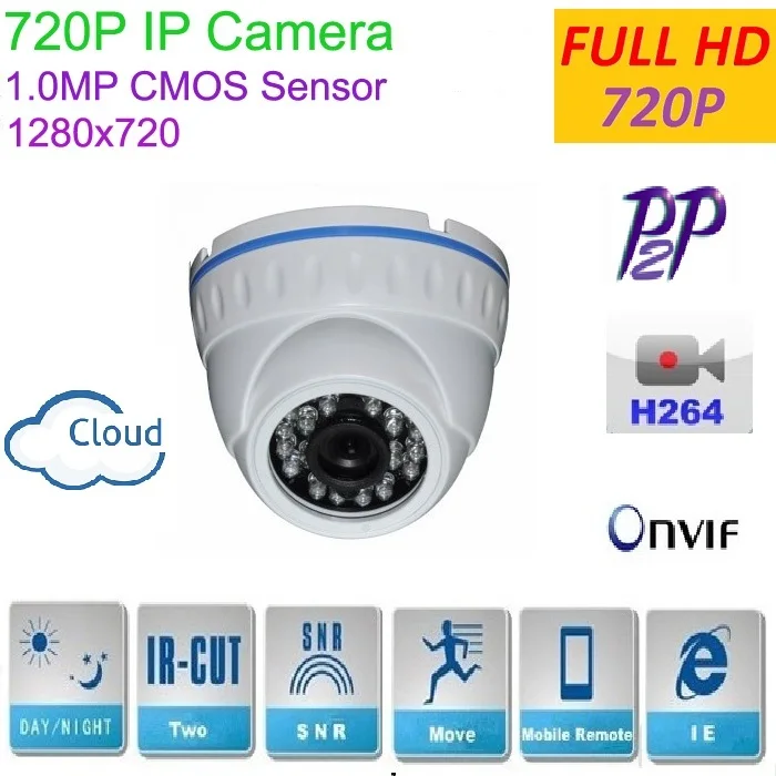 Новый type1280 * 720 P H.264 1.0 мегапиксельная HD Onvif IP Камера P2P indoor 24 шт. ИК-светодиодов ИК- С