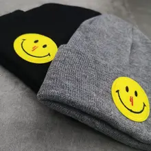 Зимние шапки для мужчин/женские шапочки вязаные Желтые смайлики Черные Серые Skullies Унисекс Beanie cap s теплые шапки женские повседневные Шапки