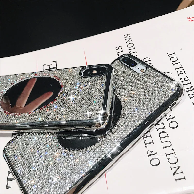 Роскошный блестящий зеркальный чехол со стразами для IPhone X XS MAX XR 7 8 6 6s Plus Мягкий
