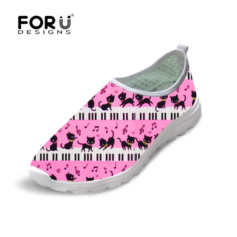 

FORUDESIGNS Ladies Flats Shoes Pink Kawaii Animal Cat with Piano Music Note Fashion Brand Women Casual Sneakers Loafers Woman
