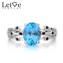 Leige Jewelry Wedding Ring Swiss Blue Topaz Ring Blue November Birthstone Gemstone Oval Cut Gemstone 925 Sterling Silver Ring