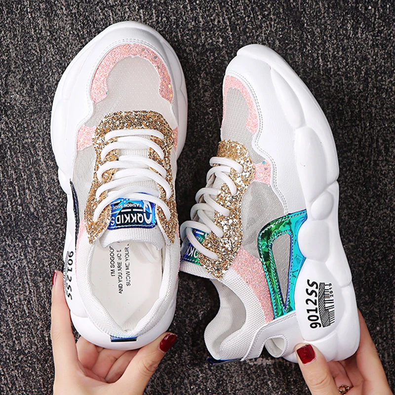 

2019 New Summer Sport Shoes Woman Sneakers Women Shoes Glitter Golden Platform Sandals Ladies Female Shoe basket chaussure femme