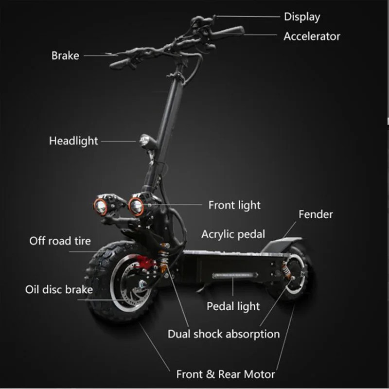 Электрический скутер внедорожный 3200 Вт 60 в 80 км/ч взрослых мощный Складной Водонепроницаемый samsung Электрический горный велосипед скейтборд ховербо 11 дюймов