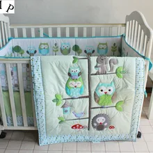 Промо-акция! 7 шт дятел хлопок вышивка аппликация детское постельное белье наборы(бампер+ пододеяльник+ кровать юбка