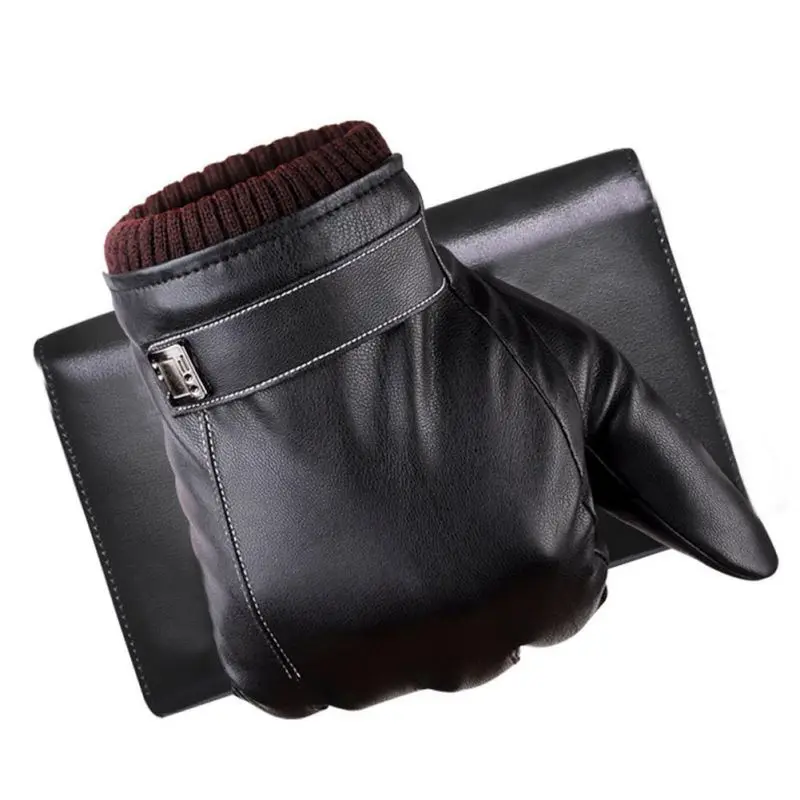 Мужские осенне-зимние кожаные перчатки черные мужские перчатки зимние варежки сохраняющие тепло с сенсорным экраном ветрозащитные перчатки для вождения