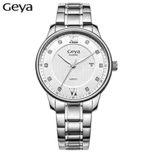 Geya Fashion Romantic Lovers Watch Black White Steel Strap Luxury Women Quartz Wristwatch Couple Crystal Ladies Clock men montre