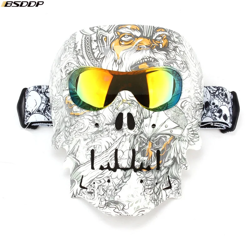 Мотоциклетные очки, Байкерский шлем, маска, винтажная Съемная модульная маска с черепом, мотоциклетные очки с фильтром для рта, очки для мотокросса