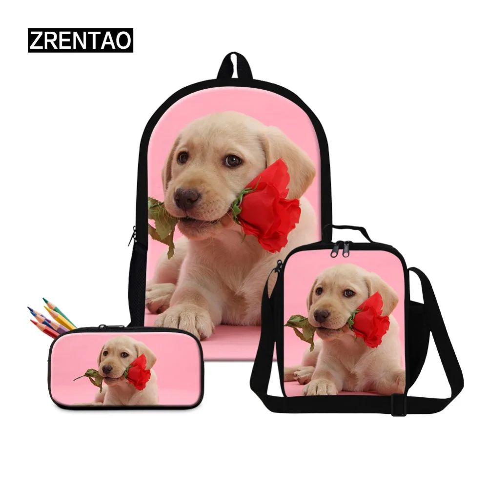 

New arrival 3Pcs/Set School Backpack Shoulder Lunchbag pencilbag Cute Dog Animal Print School Bag Kids Boy Girl Children Bookbag