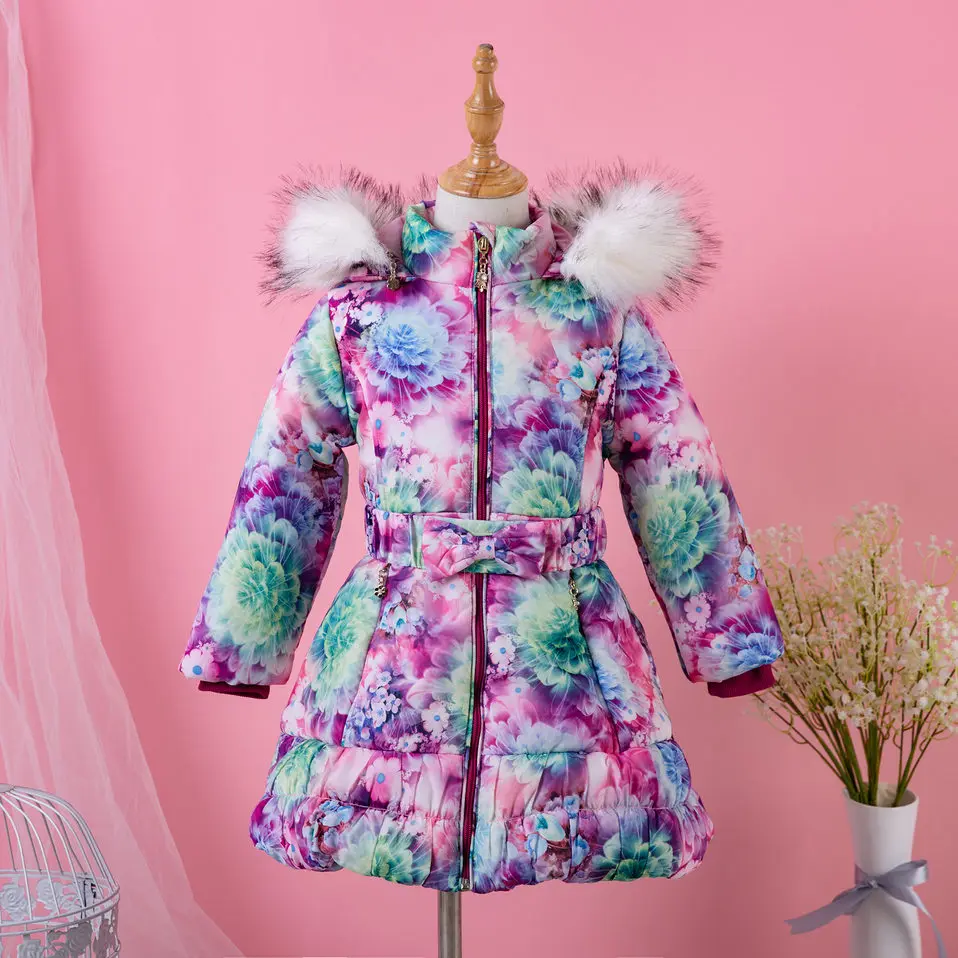 

Pettigirl Vintage Winter Long Flower Printed Girl Coat Hooded Outerwear With Bow Fashion Kid Clothes For Girls G-DMOC009-B120