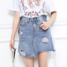 Винтажные юбки женские лето весна корейский vestido Женские Джинсы Нерегулярные рваные с высокой талией новые джинсовые юбки женские Y1419