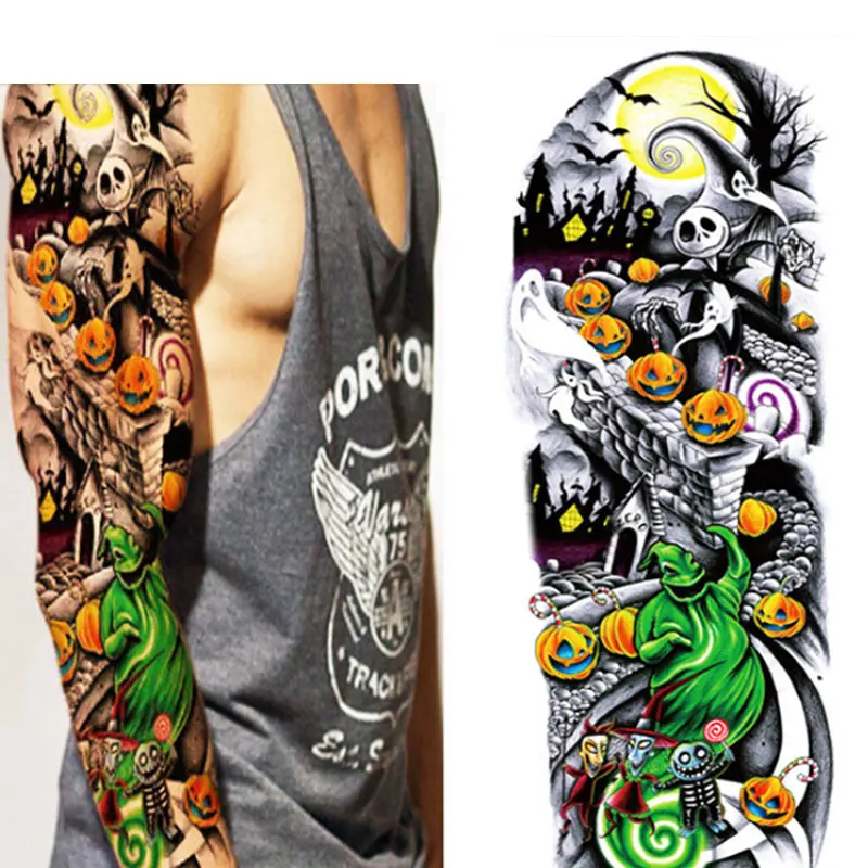4 Piece Body Art Temporary Tattoo Colorful Animals Watercolor Painting Drawing Decal Waterproof Full Arm Big Large Fake Tattoo (12)
