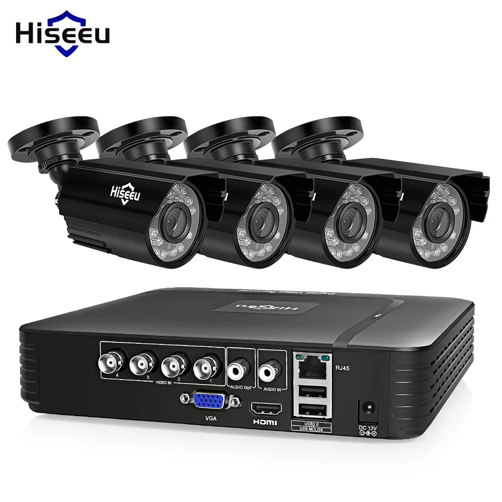 Камера видеонаблюдения Hiseeu система безопасности 4 канала 720/ 1080 пикселей AHD DVR с