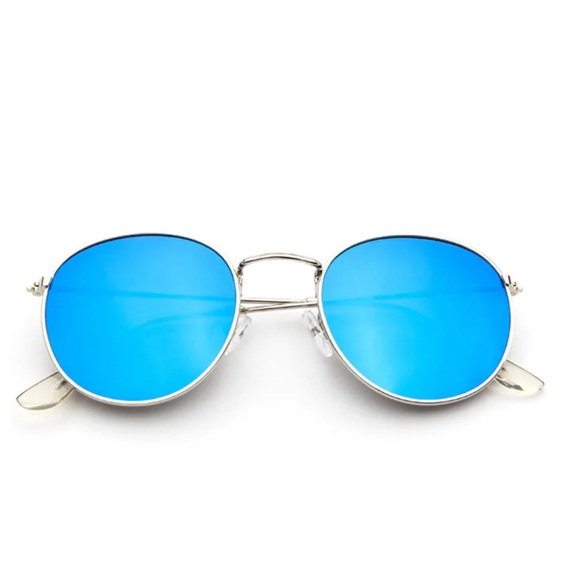 Модные Овальные Солнцезащитные очки для женщин, фирменный дизайн, маленькая металлическая оправа, стимпанк Ретро солнцезащитные очки для женщин, Oculos De Sol UV400 - Цвет линз: Silver MirrorBlue