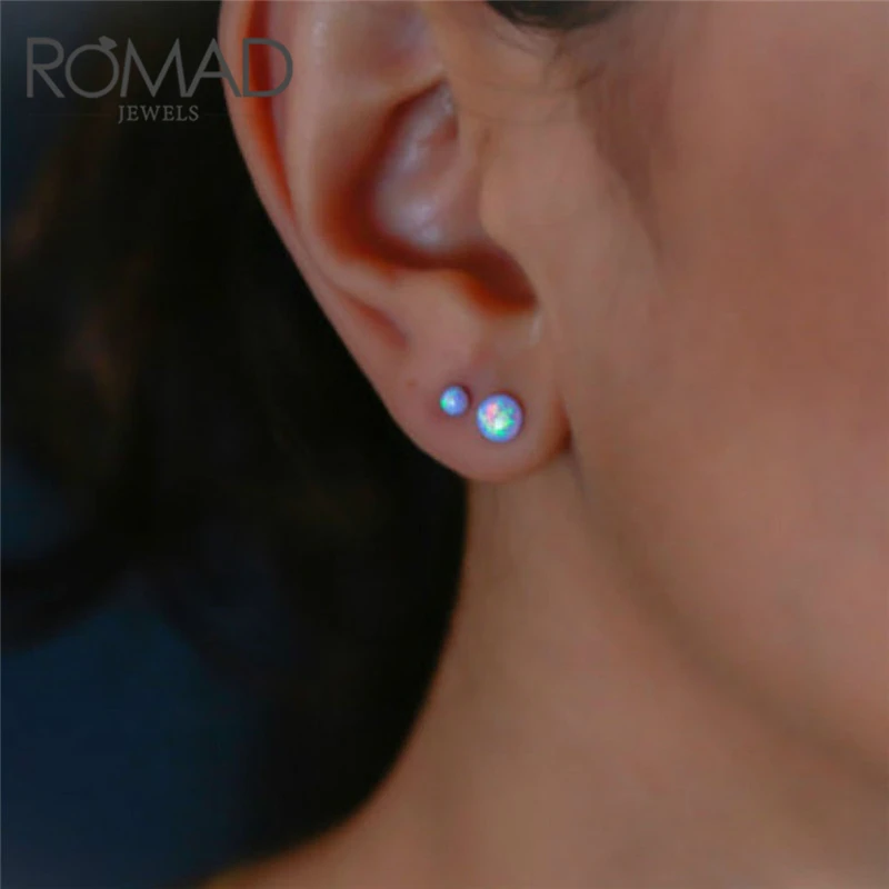

ROMAD Opal Stone Studs Earrings 1 Pair Round Ball 4MM 8MM 10MM Simple Luxury Earrings For Women Wedding Party Charms Jewelry R2