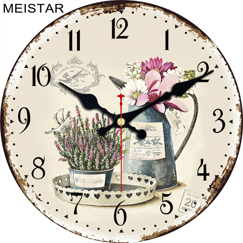 

MEISTAR 9 Patterns Vintage Flower Design Round Clock Silent Home Decor Study Cafe Office Watches Large Art Wall Clocks 6 inch