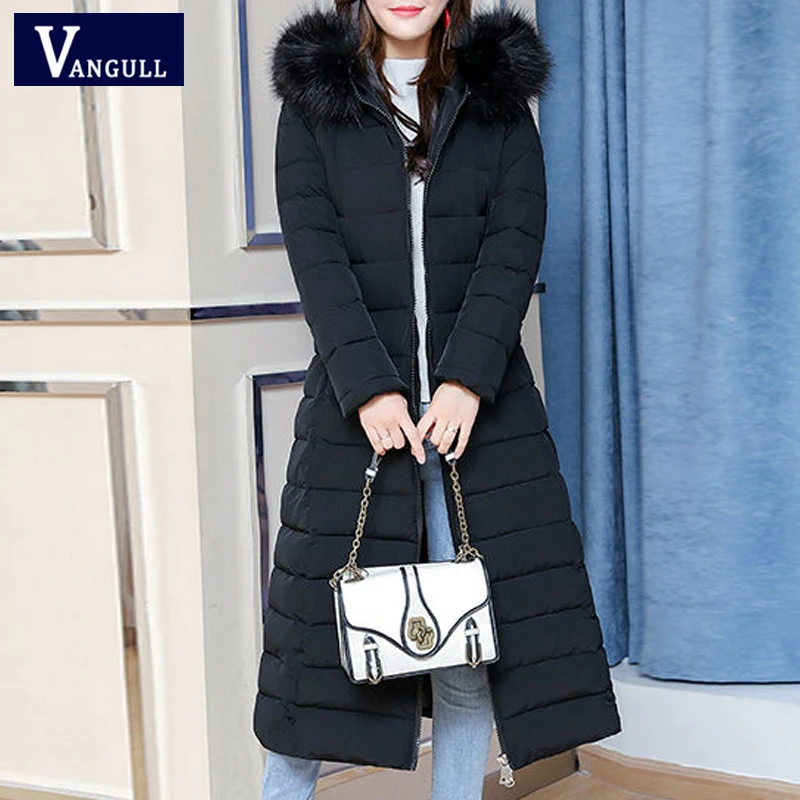 Vangull Winter Women Parkas Fashion Female Long Sleeve Hooded Jackets Autumn Slim Zipper X-Long Thick Coats Suatans Outerwear