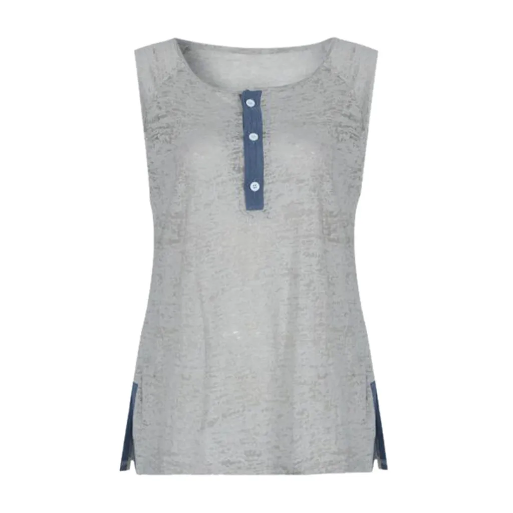 2019 Summer Plus Size Women s T-Shirt Solid Sleeveless Loose Ladies Casual Tee Shirt Button Female T Shirt Tee Tops