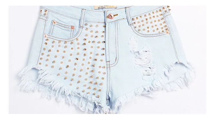 2017 European station Europe and the United States new rivets rivets irregular cat to be side cowboy high waist pants shorts hot pants (12)