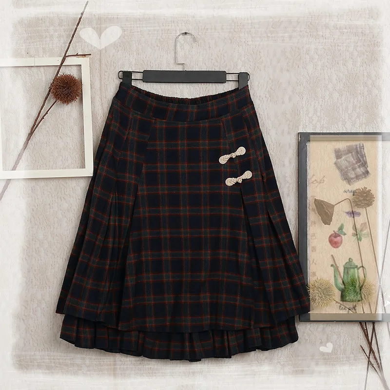 Осень мода плед Высокая Талия два слоя Harajuku плиссированные юбки Для женщин милые леди Повседневное Решетки юбка домработница Y03628
