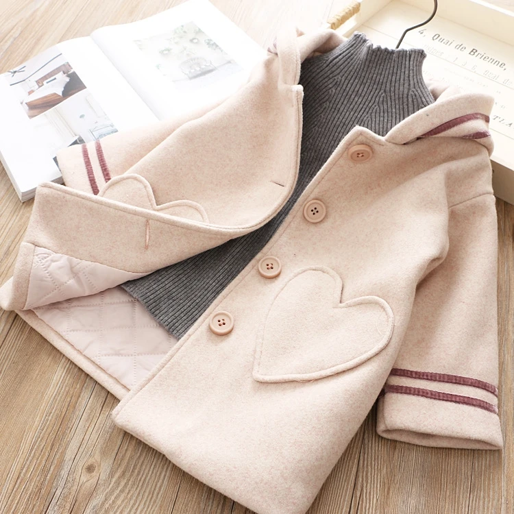 

New Arrival Children Woolen Jacket Fall Winter Little Girls Cartoon Cat Ears Coat Preppy Style Outerwear Baby Kids Overcoat D66