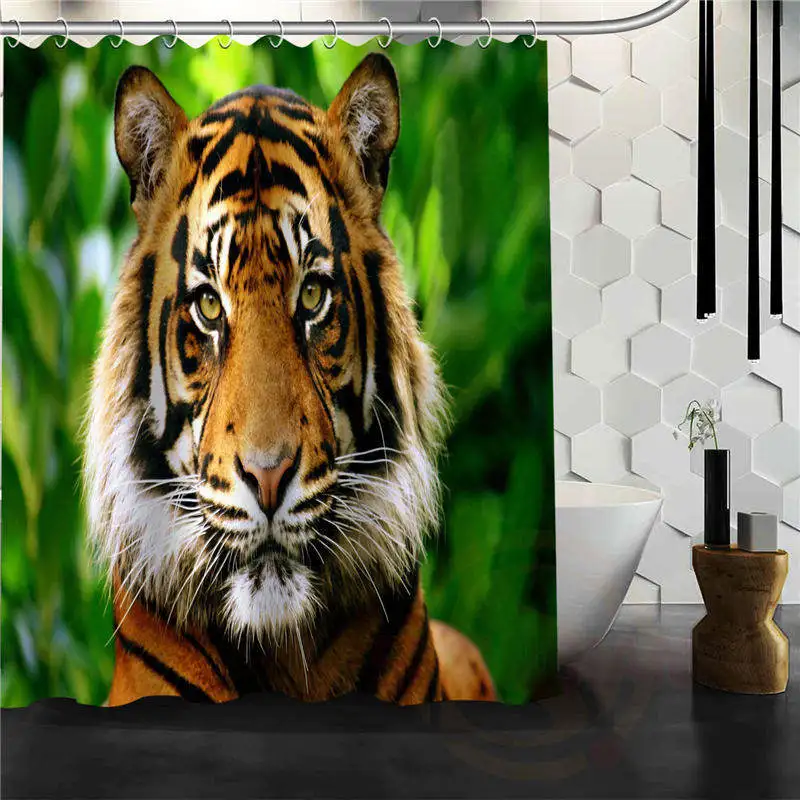 Пользовательские 3D Тигр фарбик занавески для душа с животным принтом для ванной комнаты шторы Декор - Цвет: Синий
