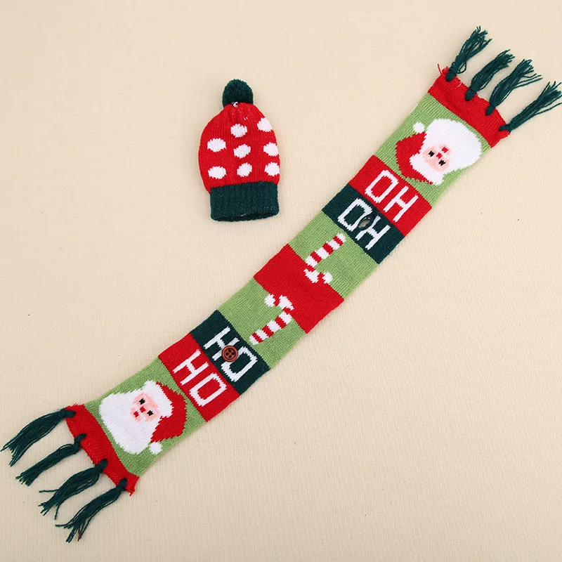 Рождественская мини-шляпа шарф крышка для бутылки с красным вином Санта Клаус рождественская ёлка, олень точка полосатая шапка шарф обеденный стол Декор