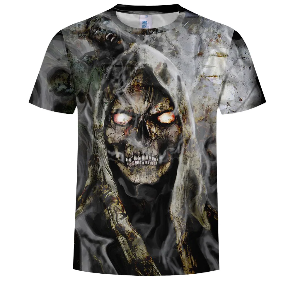 

Summer fashionable loose men's T-shirt with round collar and short sleeves 3D skull print T-shirt