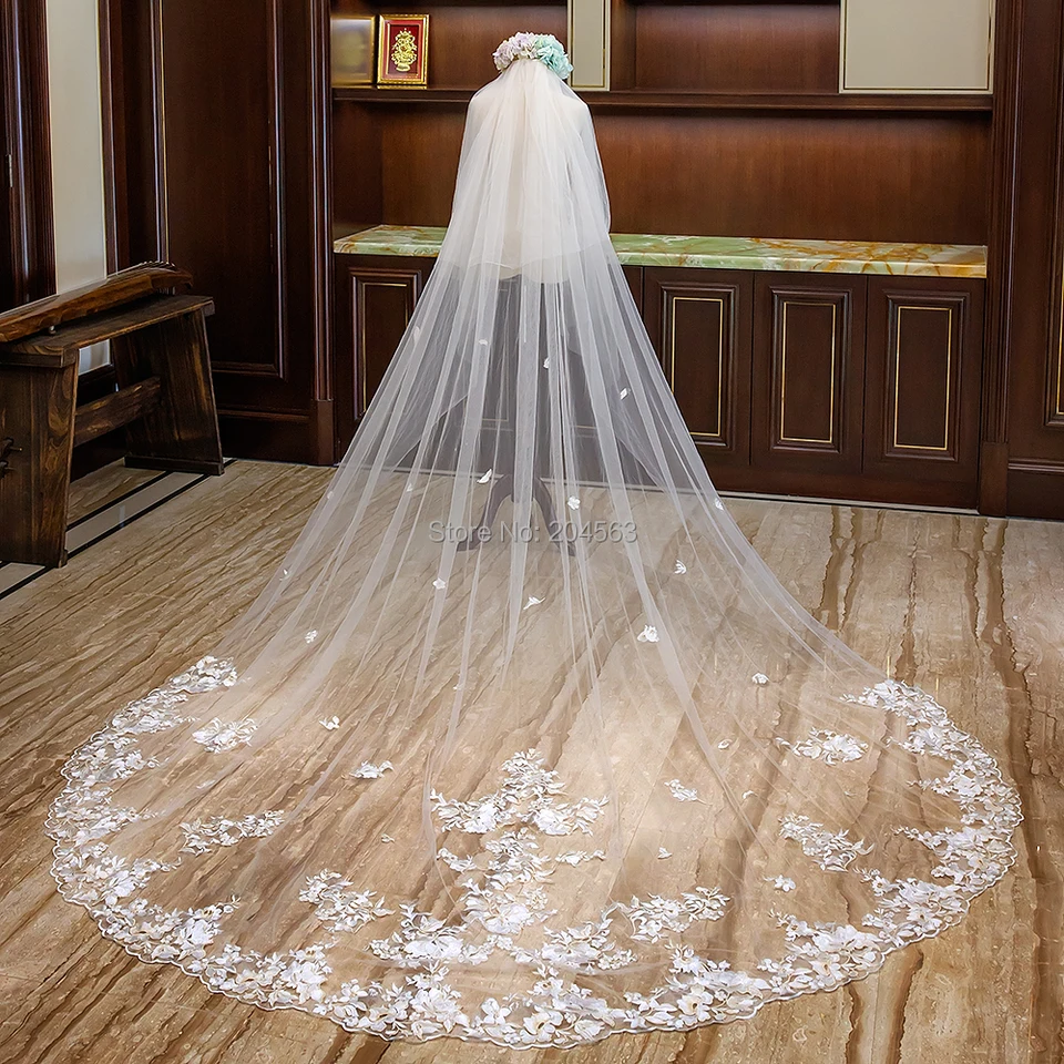 2層のレースの結婚式のベール、シャンパンのアップリケ、櫛付きの見事なロングブライダルベール、2019 - AliExpress 3/4/5M ブライダルベール 2段 ソフトチュール レース アップリケ エッジ ロング カテドラルベール 花嫁 ウェディングアクセ