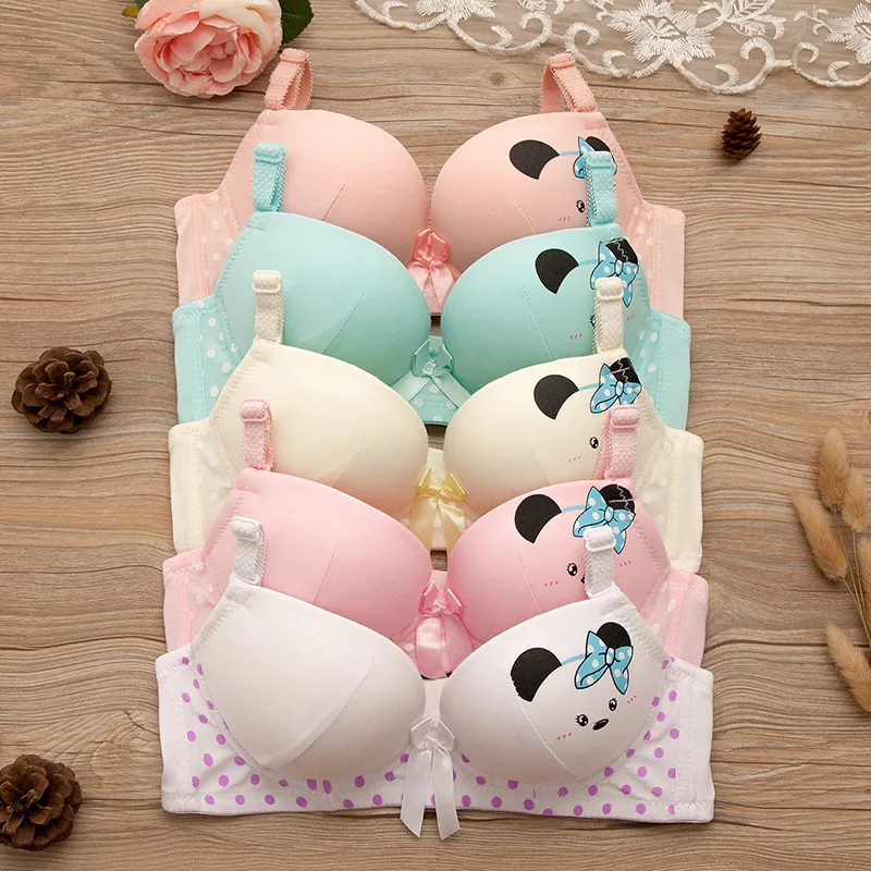 

High Quality Girls Bra Fashion Brand Cartoon Girls Underwear Wireless Thin Cup Bra Comfortable Cute Children Underwear 32 34 36